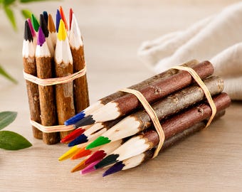 12 dikke, natuurlijk gekleurde potloden van hout met schors, ca. 17 cm lang, een leuk cadeau-idee voor kinderen voor verjaardagen, de start van het schooljaar of de kleuterschool.