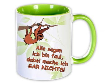 Tasse mit Name Faultier - Tasse innen hellgrün, Geschenk Kollege, Büro, Kaffee