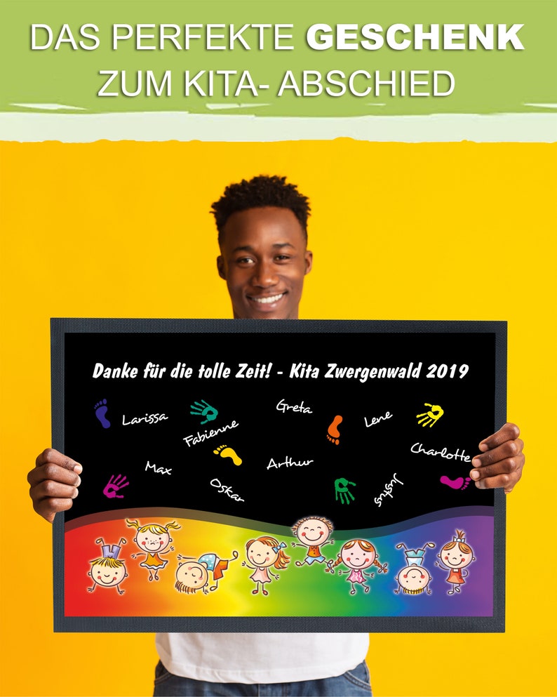 Kita Abschiedsgeschenk Fußmatte mit eigenem Text / Namen bedruckt, Teppich Kindergarten Abschluss, Spielteppich personalisiert Bild 3