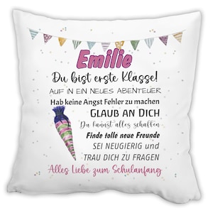 Coussin avec nom rentrée scolaire rose Tu es un cadeau de première classe écolier 2023 cartable fille personnalisé souhaits inscription scolaire