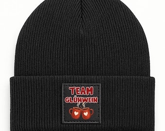 Team Mulled Wine Knit Beanie Winter Hat Printed as a Secret Santa Gift Christmas Gift for Women Girlfriend Colleague - Black