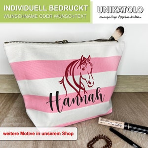 Kosmetiktasche Pferd Rosa gestreift personalisiert mit Name Schminktasche Geschenk Pferdemädchen Mädelskram Tasche Reiterhof Gutschein image 3