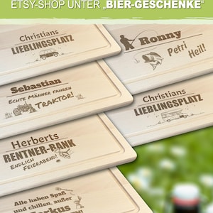 Bierkastensitz mobile Bierbank mit Name personalisiert, Geschenkidee Vatertag Geburtstag Männer, Biergeschenk Holzbrett Gravur Schneidebrett image 3