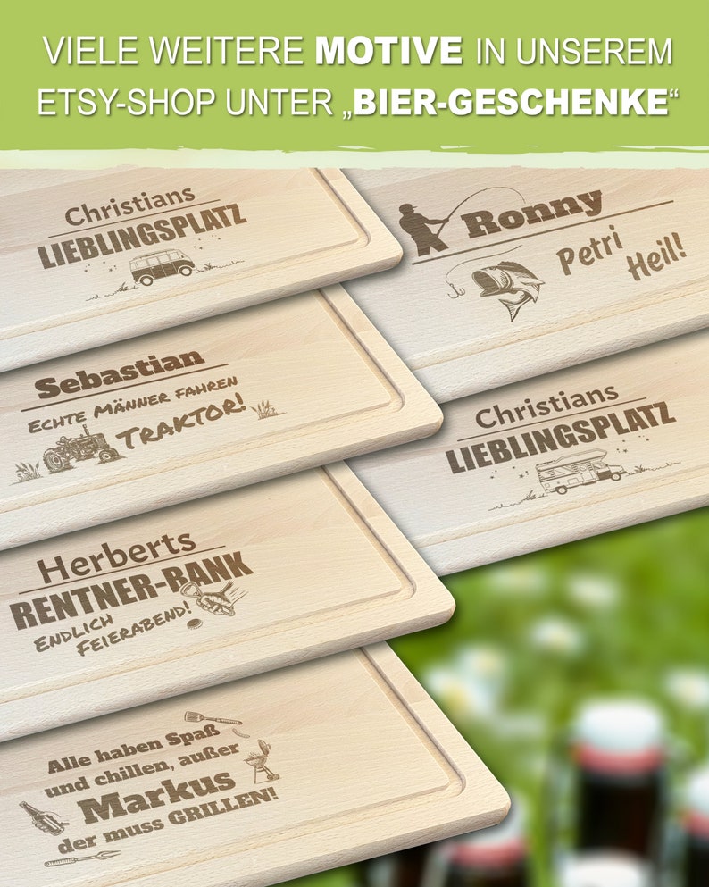 Bierkastensitz mobile Bierbank mit Name personalisiert, Geschenkidee Vatertag Geburtstag Männer, Biergeschenk Holzbrett Gravur Schneidebrett image 3