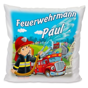 Cojín de bomberos personalizado con nombre, bombero, regalo individual nacimiento niños, guardería, colegio, vuelta al cole, decoración habitación infantil