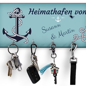Schlüsselbrett Heimathafen mit Name, Valentinstagsgeschenk, Hochzeitsgschenk, Einzugsgeschenk, Wanddekoration Maritim, Anker image 1