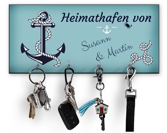 Schlüsselbrett Heimathafen mit Name, Valentinstagsgeschenk, Hochzeitsgschenk, Einzugsgeschenk, Wanddekoration Maritim, Anker