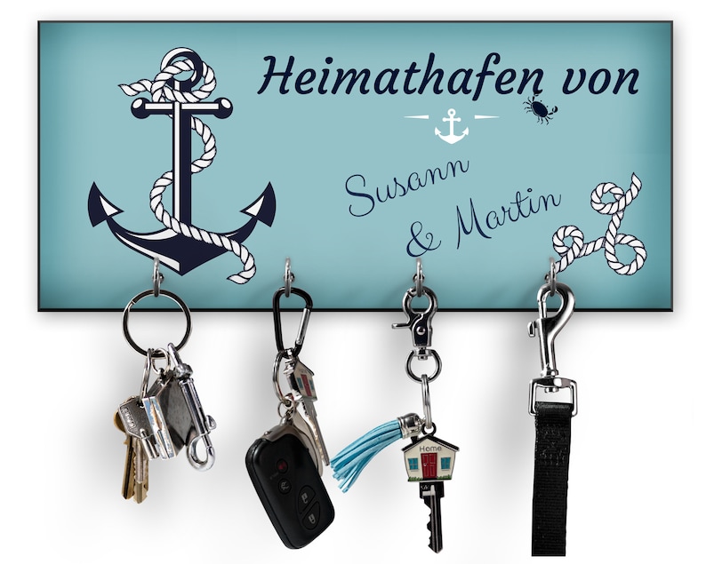 Schlüsselbrett Heimathafen mit Name, Valentinstagsgeschenk, Hochzeitsgschenk, Einzugsgeschenk, Wanddekoration Maritim, Anker image 1