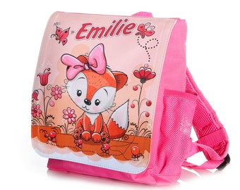 Kinderrucksack mit Name Fuchs pink, Kindergartenrucksack rosa für Mädchen, Kita, Geschenk erster Geburtstag