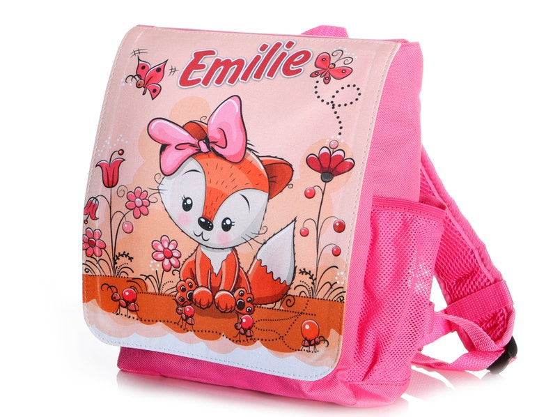 Kinderrucksack mit Name Fuchs pink, Kindergartenrucksack rosa für Mädchen, Kita, Geschenk erster Geburtstag image 1