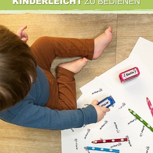 Namensstempel / Textilstempel für Kinder mit Stempelkissen, Stempel mit Name und Motiv, Geschenk Kita Schulanfang Kleidung Papier Bild 2