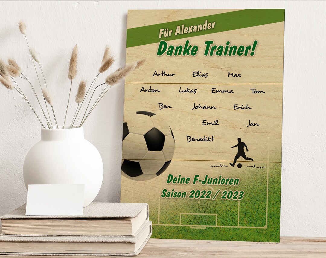 Danke Trainer Fußball Holztafel mit Namen Abschiedsgeschenk