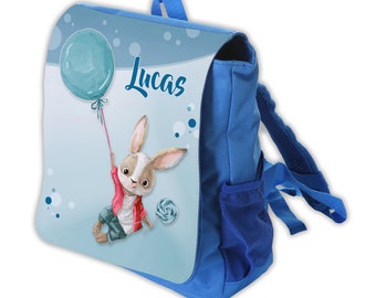 Kinderrucksack mit Name blau Hase Luftballon Jungs gepunktet Kindergartenrucksack Kindergartentasche