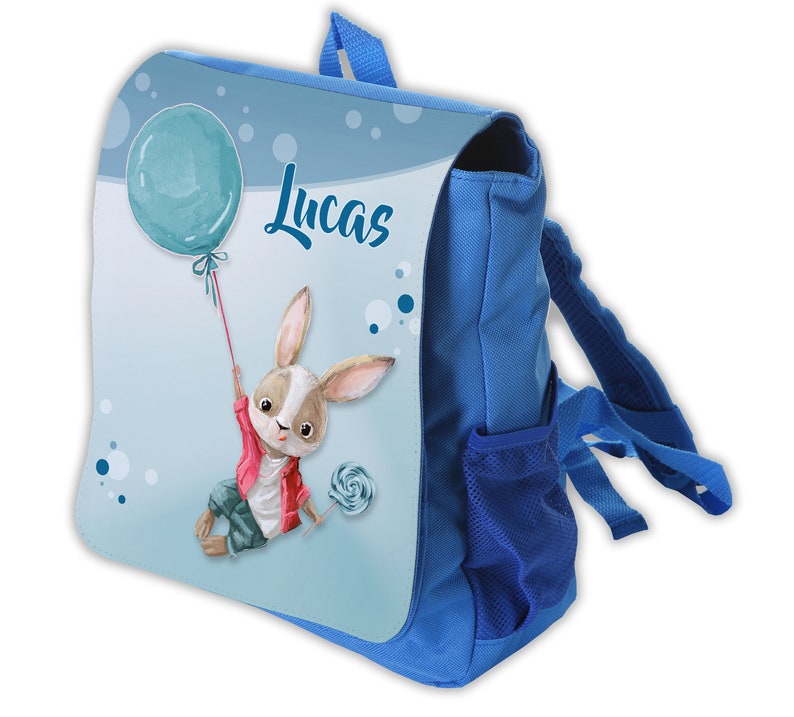 Kinderrucksack mit Name blau Hase Luftballon Jungs gepunktet Kindergartenrucksack Kindergartentasche image 1