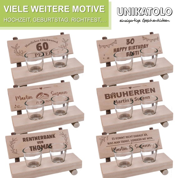 Panca PortaLiquore In Legno Per 40° Anniversario, Con Incisione E Due Bicchierini, Regalo Originale Per Soldi