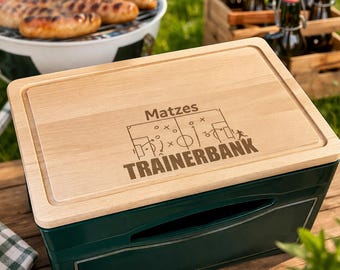 Bierkastensitz Trainerbank mit Name, Bierbank, Geschenkidee Vatertag, Geburtstag für Männer, Bier Geschenk Fußball Trainer Abschied Danke