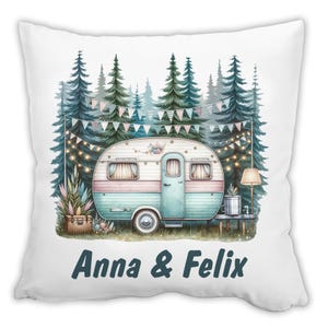 Kussen met naam, caravan-kampeerdecoratie, decoratief kussen, huwelijkscadeau, reischeque, geldcadeau | Boheems | Cadeau voor koppels