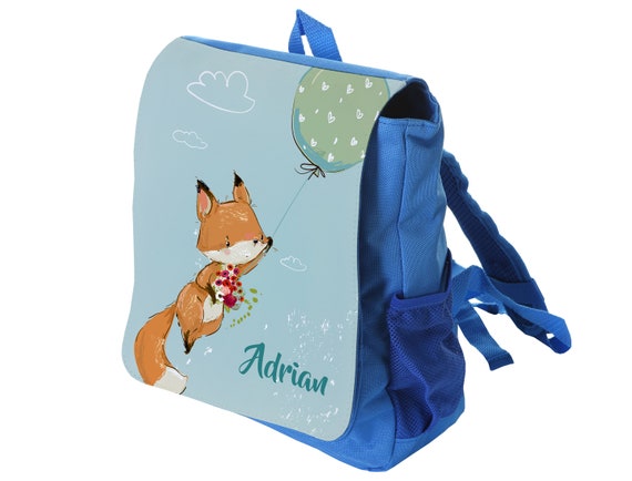 Kinderrucksack mit Name Motiv: Fuchs vintage, Wald, blau,  Kindergartenrucksack, für Jungs Geschenk für Kinder, erster Geburtstag