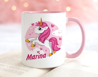 Tasse "Einhorn" in Rosa mit Name, für Mädchen, Geschenk für Frauen, Schulanfang