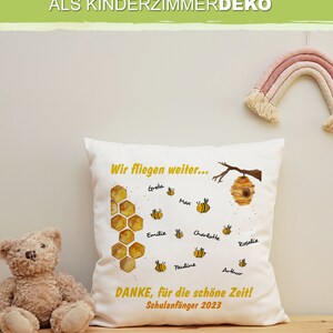 Kita Abschiedsgeschenk Bienen Kissen mit Namen, 40 x 40 cm, Kindergarten Schule Abschluss, Geschenk Erzieherin Danke Schulanfang image 4