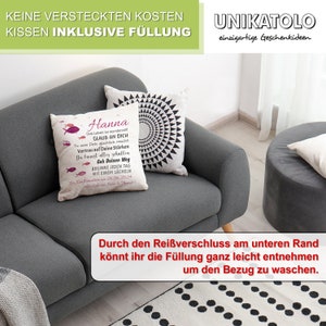 Kissen mit Name Geschenk Konfirmation PINK Kommunion Taufe Jugendweihe personalisiert Spruch Wünsche Fische individuell Geschenkidee imagen 3