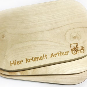 Frühstücksbrettchen mit Name und Motiv graviert, Valentinstagsgeschenk Herz, Traktor, Anker, Einhorn, Bagger, Brett mit Gravur, Geschenk Bild 7