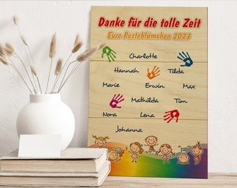 Kita Abschiedsgeschenk Holztafel HÄNDE mit Namen personalisiert Geschenk Dankeschön Erzieherin Tagesmutter Schulanfänger Regenbogen Wanddeko