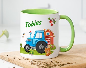 Traktor Tasse mit Name personalisiert | individuelles Geschenk Kinder Ostern Weihnachten Geburtstag Trinkbecher Junge, Bauernhof, Trecker