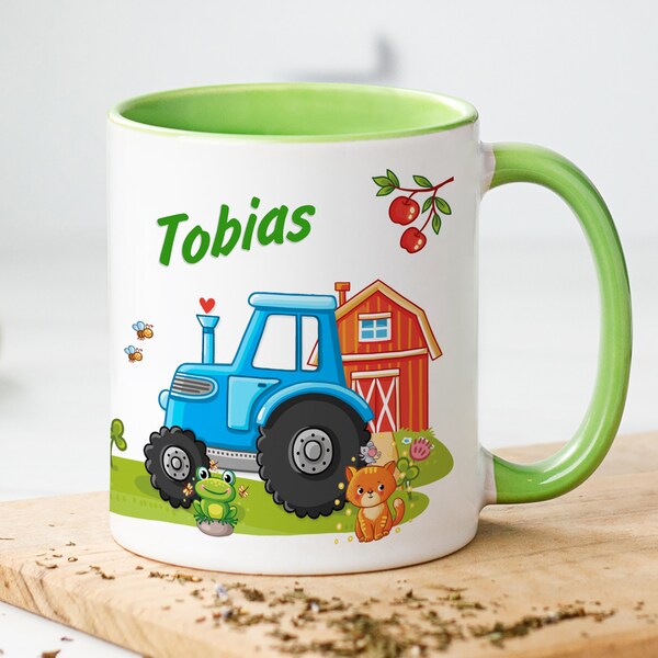 Traktor Tasse mit Name personalisiert | individuelles Geschenk Kinder Ostern Weihnachten Geburtstag Trinkbecher Junge, Bauernhof, Trecker