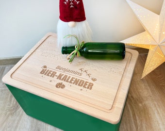 Bier Adventskalender mit Name zum befüllen, Holz Bierbank, Geschenkidee für Männer & Frauen, Weihnachten, Kalender Geschenk personalisiert