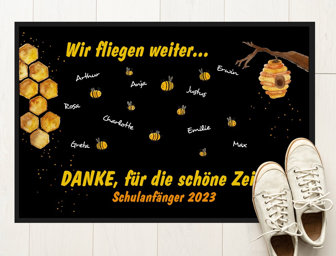 Kita Abschiedsgeschenk Bienen Fußmatte mit eigenem Text / Namen