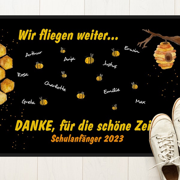 Kita Abschiedsgeschenk Bienen Fußmatte mit eigenem Text / Namen bedruckt, Teppich Kindergarten Abschluss, Spielteppich personalisiert