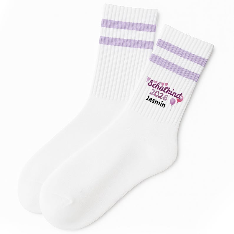 Personalized socks for schoolchildren with their name, back-to-school outfit, gift idea for starting school, first day of school, little something for the school cone image 2
