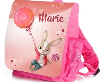 Kinderrucksack mit Name pink Hase Luftballon Mädchen gepunktet rosa Kindergartenrucksack Kindergartentasche