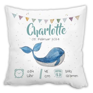 Almohada personalizada con nombre, WAL fechas de nacimiento regalo individual bautismo decoración de la habitación de los niños almohada de peluche niño niña bebé