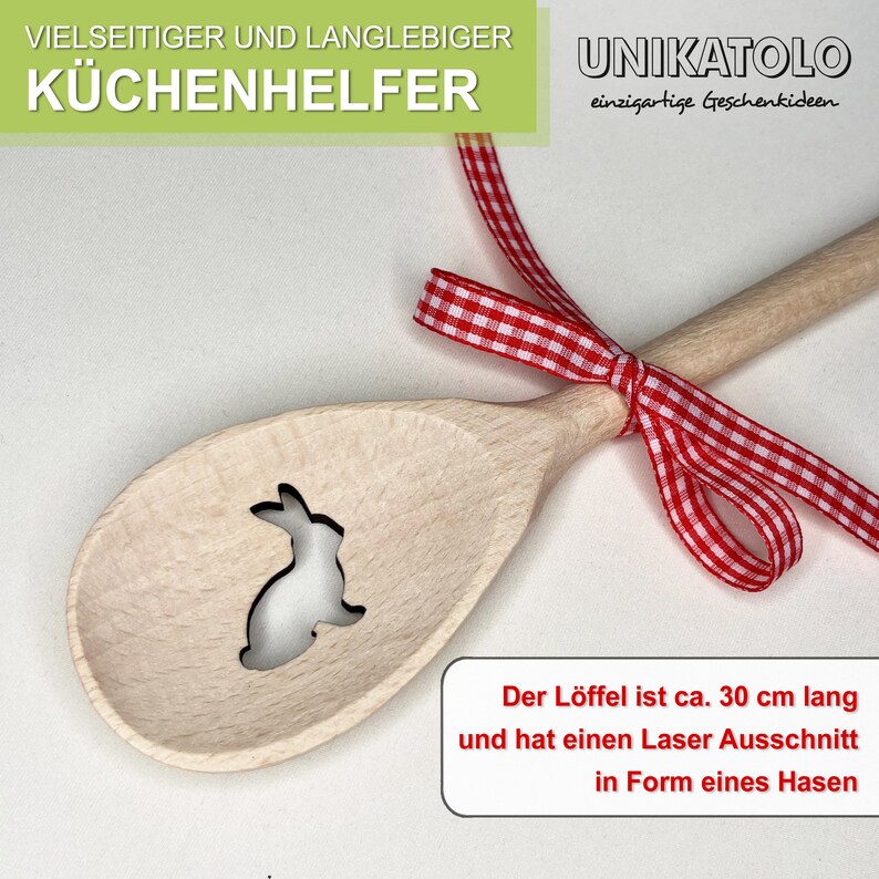 Holzlöffel HASE mit Gravur Name, Kochlöffel personalisiert Mitbringsel Ostern Ostergeschenk Küche Einzug Geburtstag Osternest Bild 2