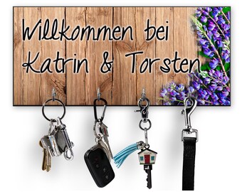 Schlüsselbrett mit Namen bedruckt Holzoptik, Geschenkidee, Hochzeitsgeschenk, Valentinstagsgeschenk, Einzugsgeschenk, Türschild Familie Name