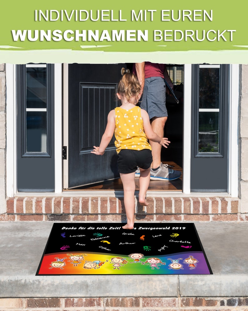 Kita Abschiedsgeschenk Fußmatte mit eigenem Text / Namen bedruckt, Teppich Kindergarten Abschluss, Spielteppich personalisiert Bild 4