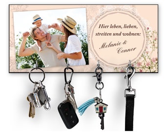 Schlüsselbrett mit Name und Foto "Schleierkraut" Valentinstagsgeschenk, Hochzeitsgeschenk, Einzugsgeschenk, Wanddekoration, Frühling