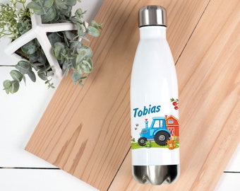 Thermosflasche mit Name Traktor, Trinkflasche für Kinder und Erwachsene zum Schulanfang, für den Kindergarten, Kita