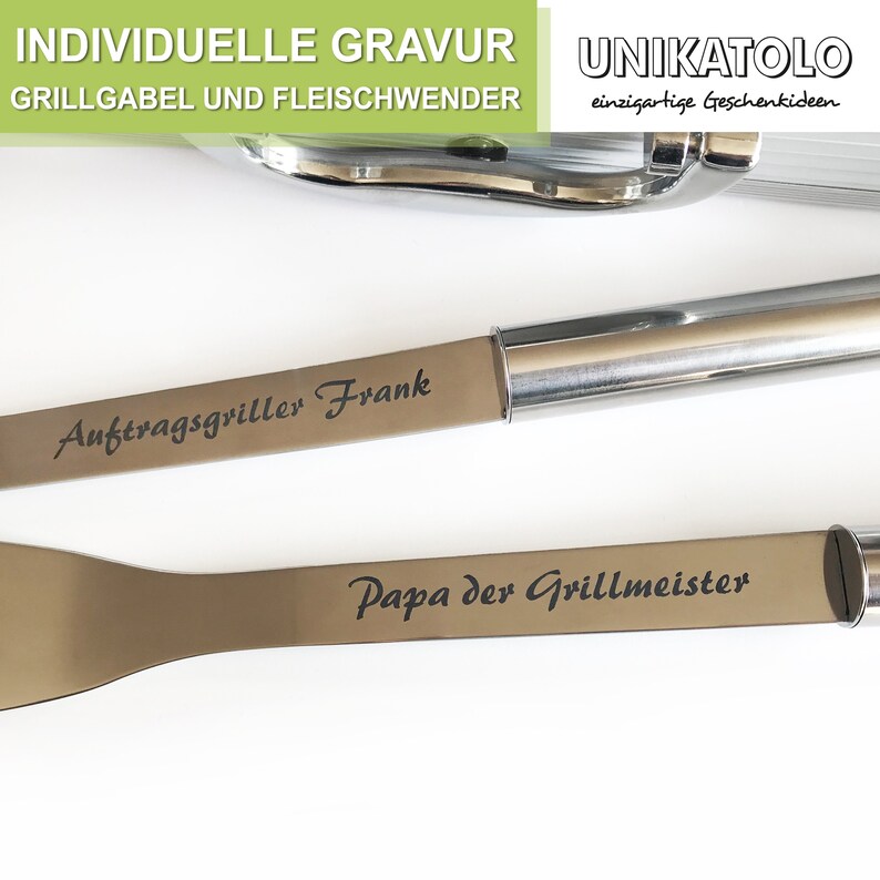 personalisiertes Grillbesteck mit Name graviert, BBQ-Set aus Edelstahl mit Gravur, Koffer, Geschenk Vatertag, Männer, Grillzange Bild 2