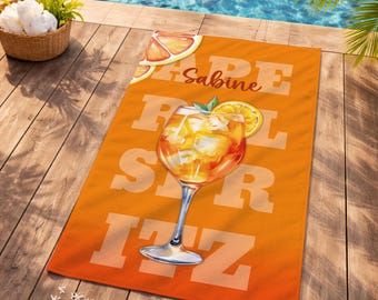 Gepersonaliseerde badhanddoek met naam, Aperol Spritz, reischeque, saunahanddoek, XXL strandhanddoek, blauw, cadeau-idee voor vrouwenverjaardagen