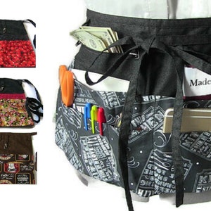 Schürze mit Taschen/Kaufschürze/Halbschürze/Lehrerschürze/Händlerschürze/Hüftschürze/Kellnerschürze mit Reißverschlusstasche/Servierschürze