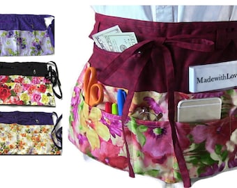 Apron with Pockets/Teacher Apron/Utility Apron/Vendor Apron/Waist Apron/Waitress Apron with Zipper Pocket/Server Apron/Mothers  Day Gift/