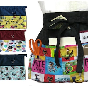 Schürze für Lehrer mit Taschen/Halbe Schürze mit Reißverschlusstasche/Geschenk für Lehrer/Weihnachtsgeschenk für Lehrer/Lehrmittel/Katzenschürze