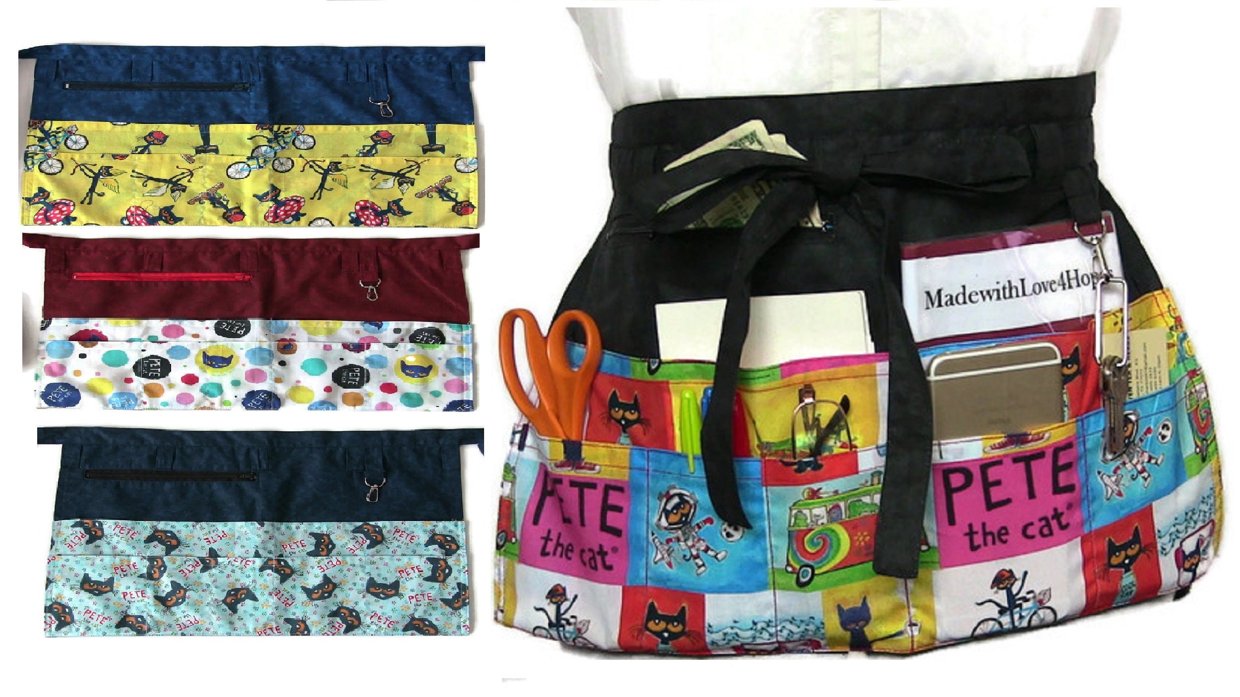 Teacher Apron with Pockets/Half Apron with Zipper Pocket/Teacher Appreciation Gift/Christmas Gift for Teacher/Teaching Tools/Cat Apron
