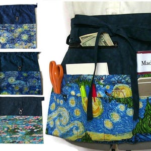 Apron with Pockets/Cash Apron/Half Apron/Teacher Apron/Utility Apron/Vendor Apron/Waist Apron/Waitress Apron with Zipper Pocket/Server Apron