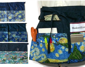 Apron with Pockets/Cash Apron/Half Apron/Teacher Apron/Utility Apron/Vendor Apron/Waist Apron/Waitress Apron with Zipper Pocket/Server Apron