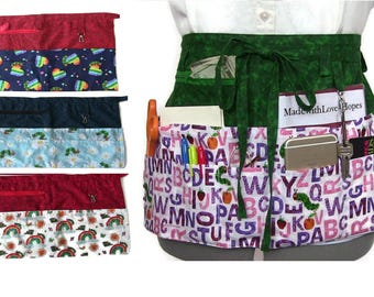 Teacher Apron with Pockets/Half Apron with Zipper Pocket/Teacher Appreciation Gift/Christmas Gift for Teacher/Teaching Tools
