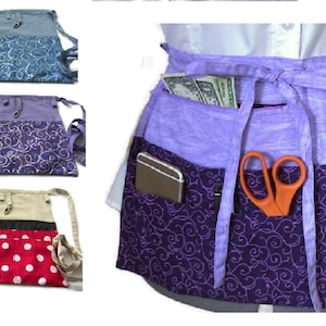 Schürze mit Taschen/Kaufschürze/Halbschürze/Lehrerschürze/Händlerschürze/Hüftschürze/Kellnerschürze mit Reißverschlusstasche/Servierschürze
